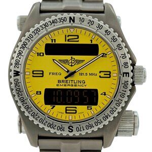 Breitling 43mm Men's Emergency Rare Yellow Dial Titanium Watch- Ref: E56121.1!